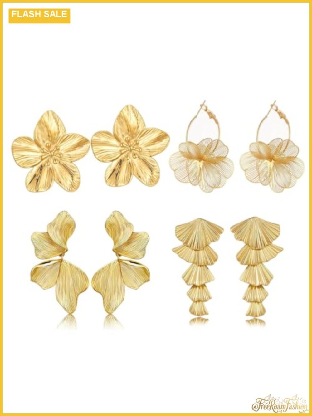Chunky Gold Plated Flower Leaf Hoop Dangle Earrings for Women Trendy Jewelry